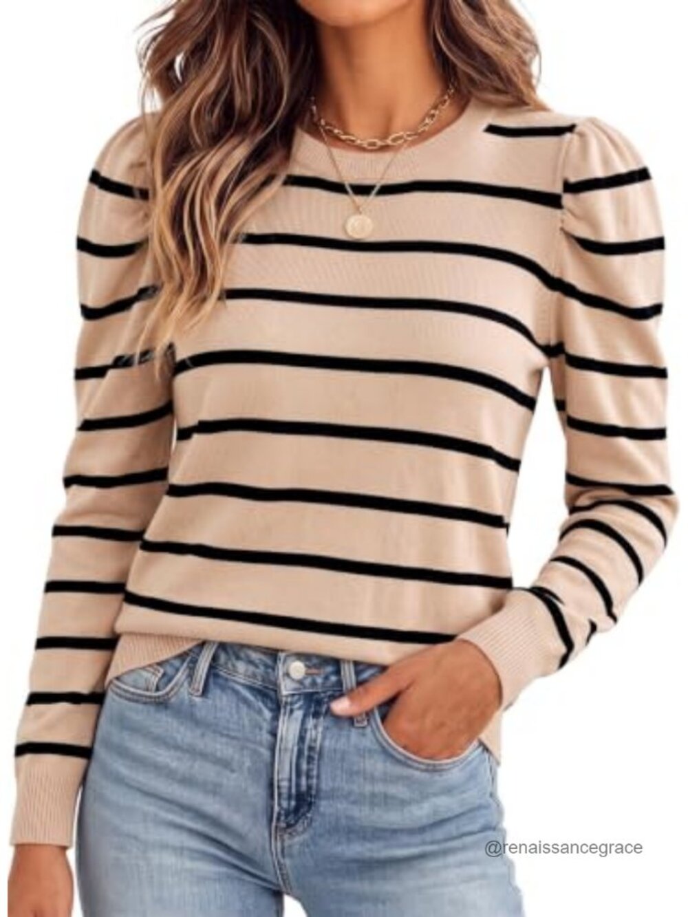 Dokotoo Womens Wool Blend Sweater Puff Sleeve Crewneck Pullover Lightweight